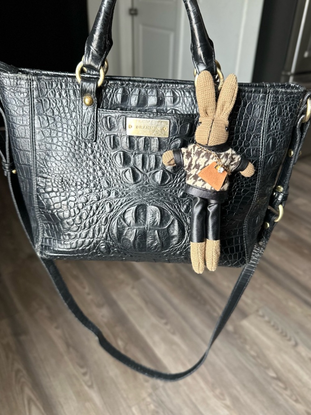 Brahmin Mini Arno Black Melbourne Croc-Embossed Leather Satchel - Picture 3 of 12